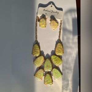 Gold and Iridescent Necklace and Earring Set